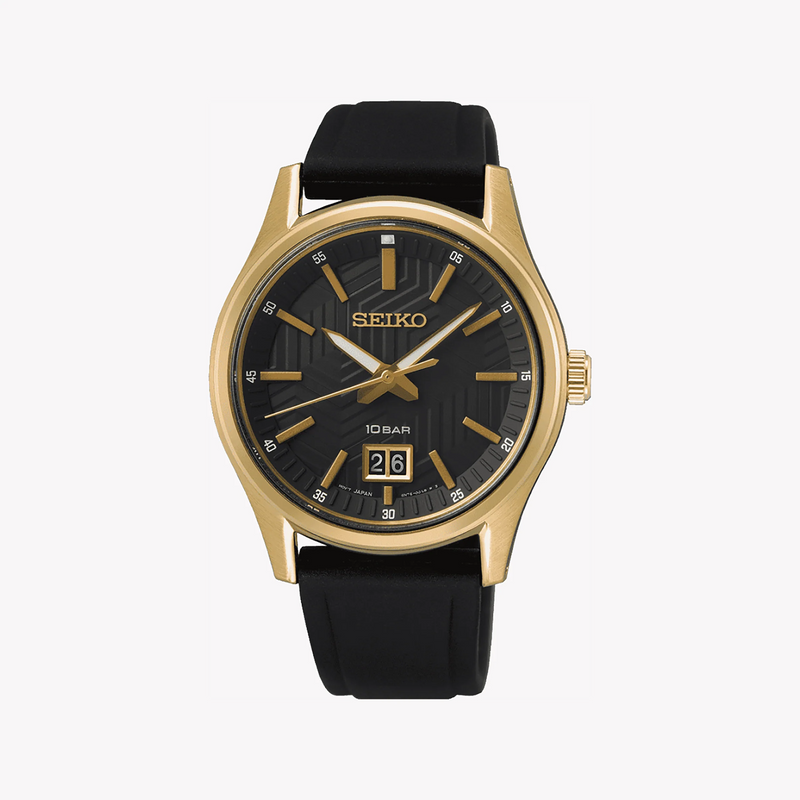 Seiko Men's Gold Watch, Black Dial, Leather Band | Sur560p1 by i-watch