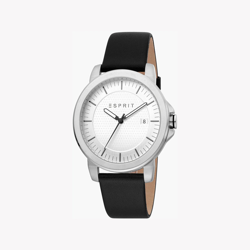 Esprit Men's Black Leather Watch, Silver Dial | Es1g021m0045 by i-watch