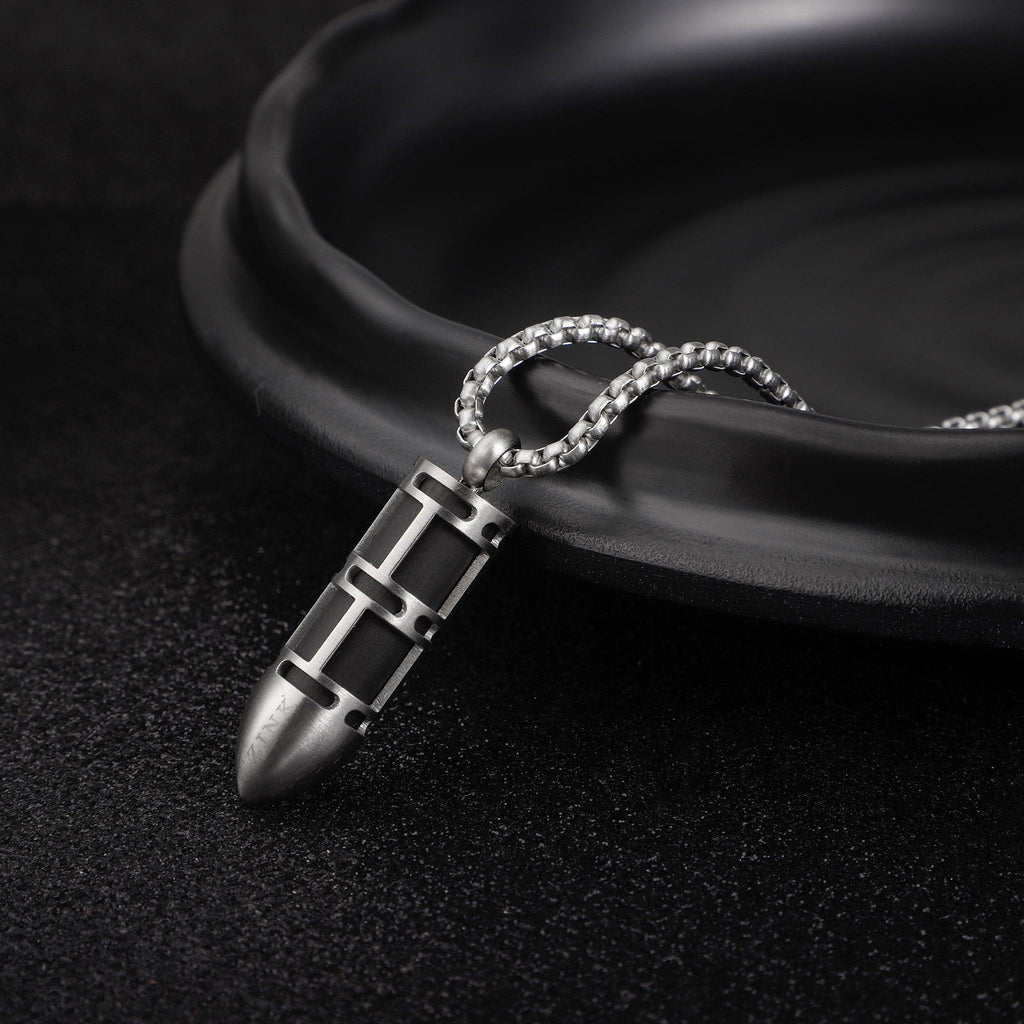 Zink Men's Silver Stainless Steel & Carbon Fiber Necklace | Zjpd021sm