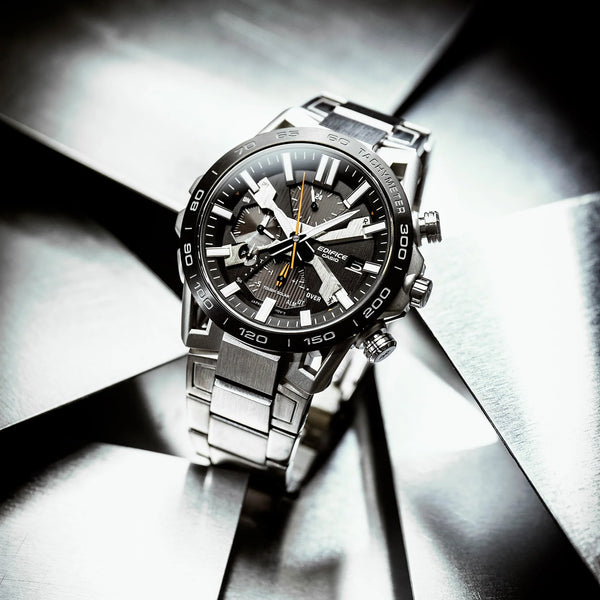 Casio Men's Silver Stainless Steel Watch, Black Accents | Eqb-2000db-1aer by i-watch