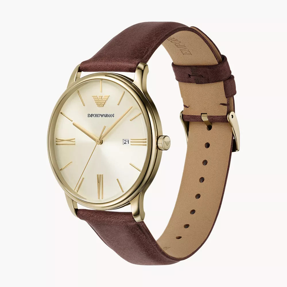 EMPORIO ARMANI AR11610 - ELEVATED GOLD STYLING WITH BROWN LEATHER BAND Men's Watch-i-Watch-4