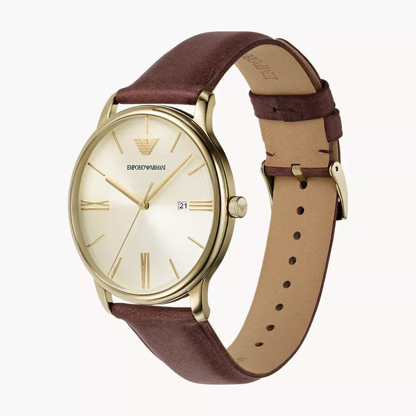 Emporio Armani Ar11610 - Elevated Gold Styling With Brown Leather Band Men's Watch by i-watch