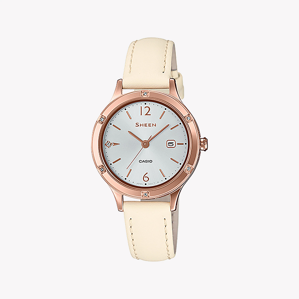 CaSio She-4533pgl-7audf Elegance - Rose Gold Beauty With Sporty Charm Women’s Watch - Chic White Dial & Leather Band by i-watch
