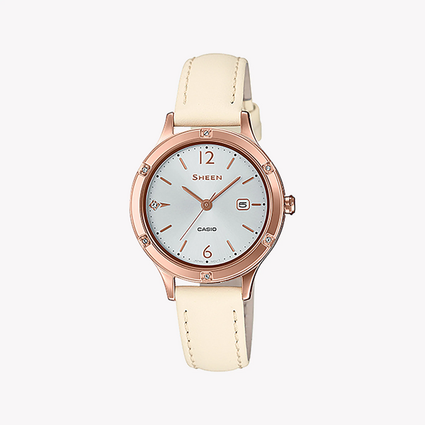 CaSio She-4533pgl-7audf Elegance - Rose Gold Beauty With Sporty Charm Women’s Watch - Chic White Dial & Leather Band by i-watch