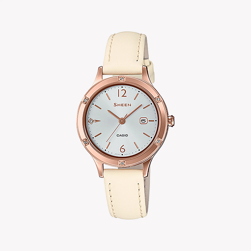 CaSio She-4533pgl-7audf Elegance - Rose Gold Beauty With Sporty Charm Women’s Watch - Chic White Dial & Leather Band by i-watch
