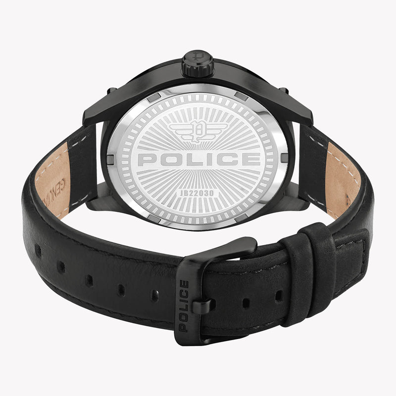 Police Men's Black Leather Watch, Gray Dial | Pewjb2203040 by i-watch