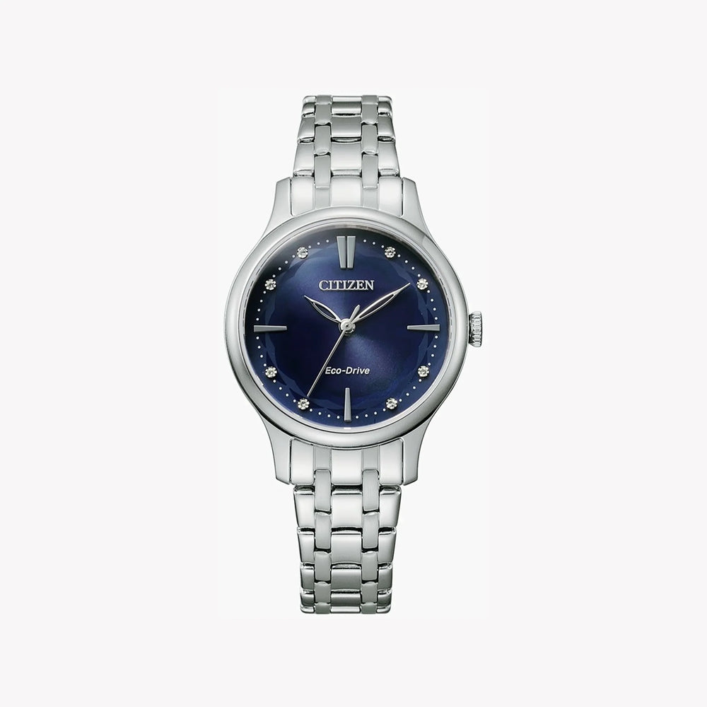 Citizen Women's Silver Stainless Steel Watch, Blue Dial | Em0890-85l by i-watch