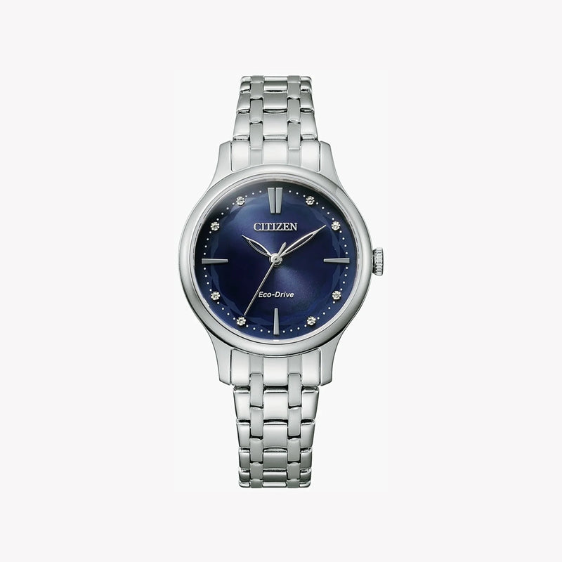 Citizen Women's Silver Stainless Steel Watch, Blue Dial | Em0890-85l by i-watch