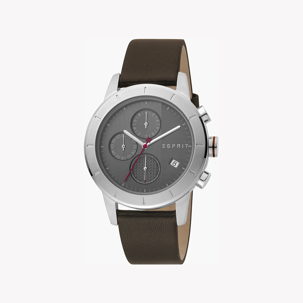 ESPRIT MEN'S BROWN LEATHER & BLACK DIAL WATCH - TIMELESS STAINLESS STEEL ELEGANCE