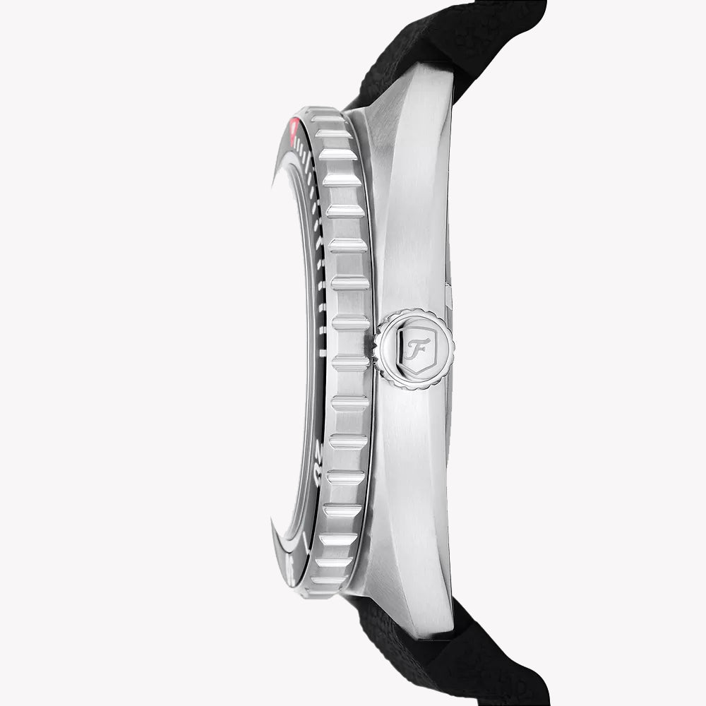 FOSSIL BREAKER THREE - BOLD SILVER MEN’S WATCH WITH BLACK SILICONE BAND & 20 ATM WATER RESISTANCE-i-Watch-2