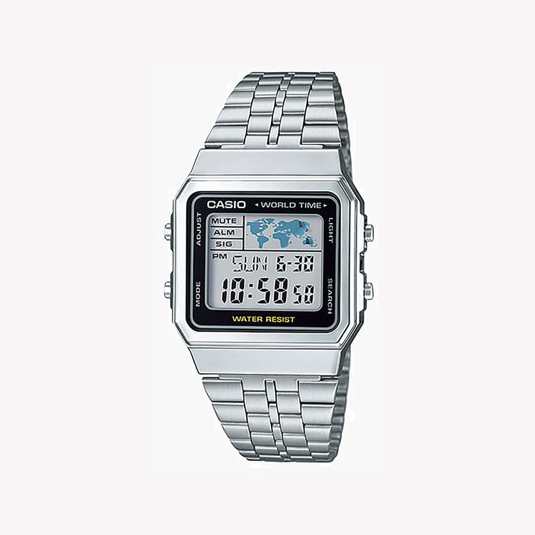 Casio Unisex Silver Resin & Stainless Steel Watch, Silver Dial | A500WA-1