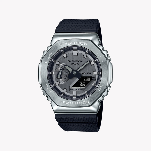 G-Shock Men's Silver & Black Resin Watch, Gray Dial | Gm-2100-1aer