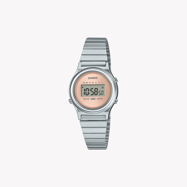 CASIO Women's Watch with Silver Chrome Plated Resin Case and Silver Stainless Steel Band