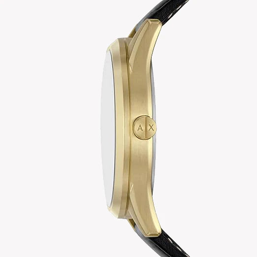 Armani Exchange Men's Gold Watch, Black Leather Band | Ax1876 by i-watch