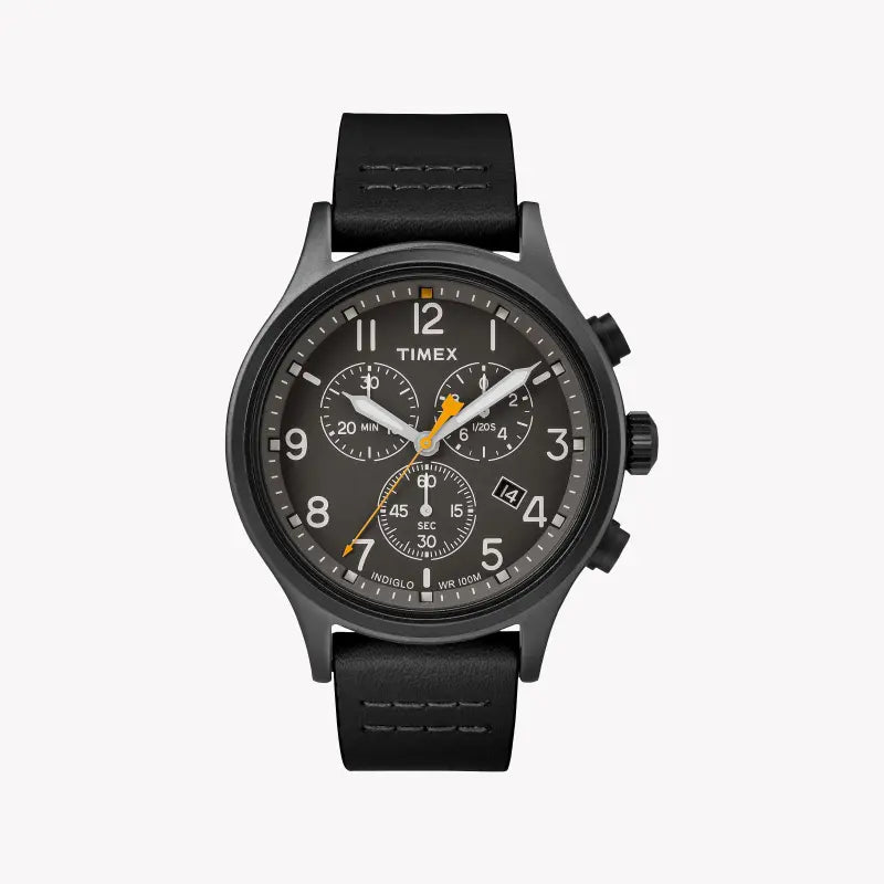 Timex Men's Black Leather Watch, Black Dial | TW2R47500
