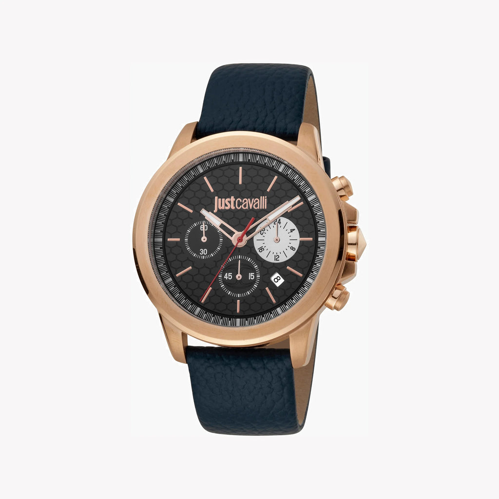JUST CAVALLI JC1G140L0025 - ELEGANT BLACK DIAL & ROSE GOLD ROUND CASE MEN'S WATCH