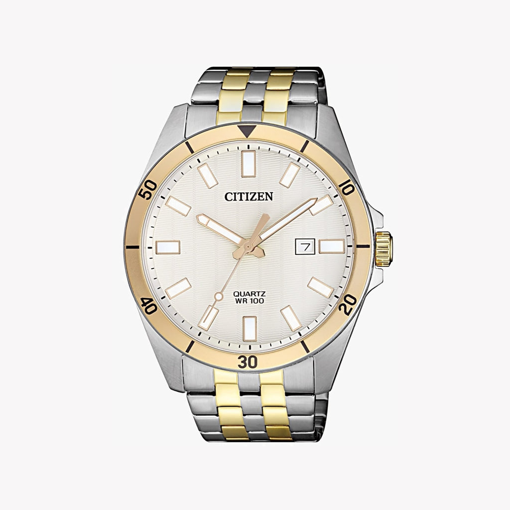CITIZEN BI5056-58A - DYNAMIC ELEGANCE: MENS GOLD & SILVER STAINLESS STEEL WATCH