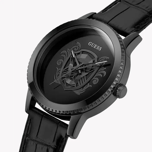 Guess Men's Black Stainless Steel Watch, Leather Band | Gw0566g2 by i-watch