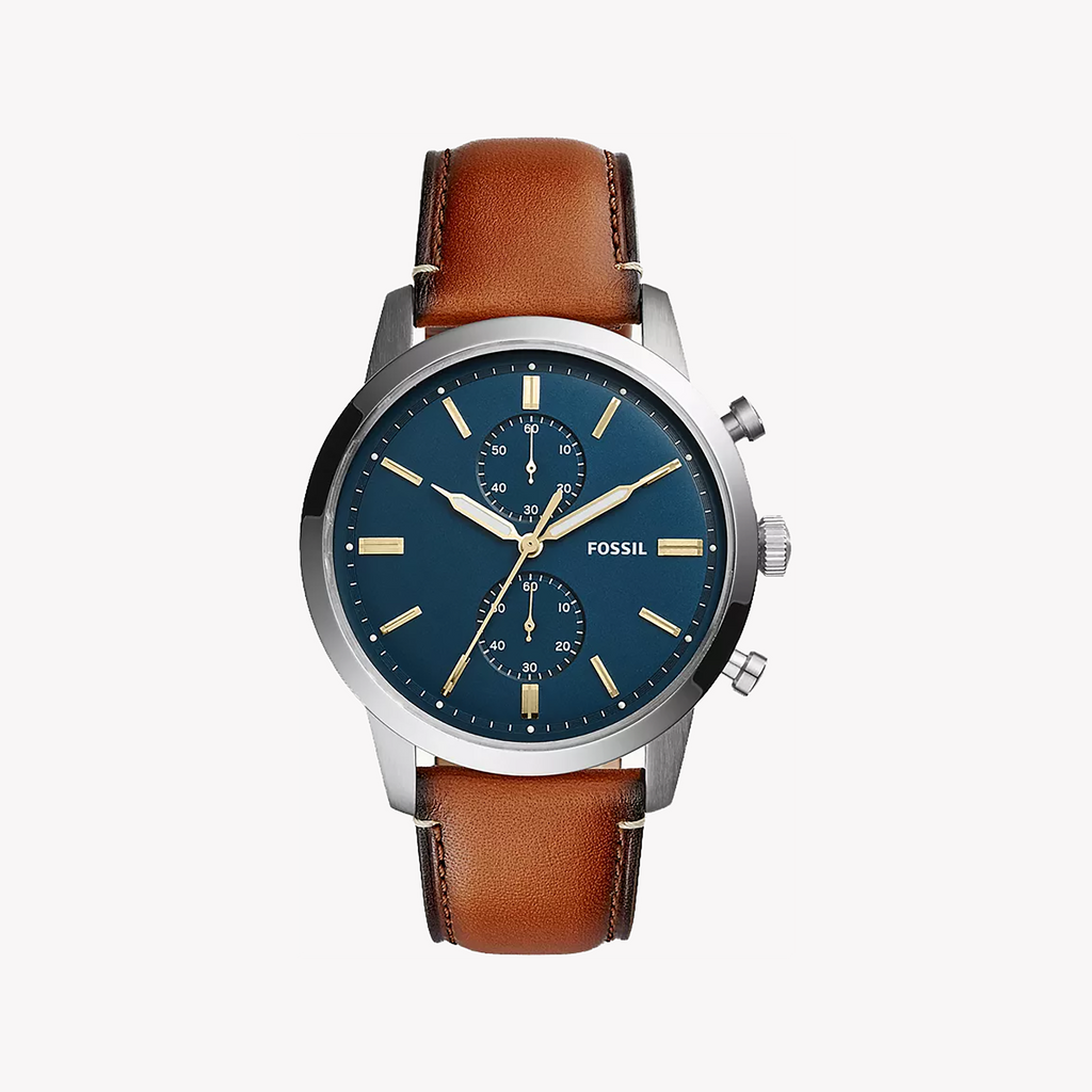 FOSSIL FS5279 - TIMELESS ELEGANCE MEN'S WATCH WITH BLUE DIAL & BROWN LEATHER STRAP