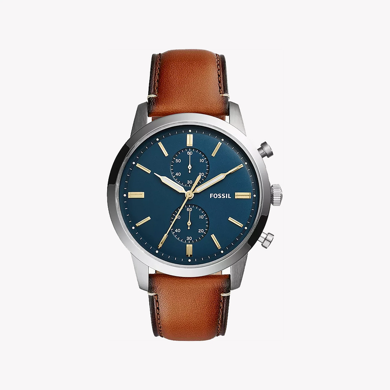 Fossil Men's Silver & Brown Leather Watch, Blue Dial | Fs5279 by i-watch