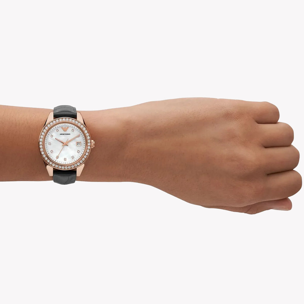 EMPORIO ARMANI AR11505 - ELEGANT ROSE GOLD WOMEN'S WATCH WITH WHITE DIAL & BLACK LEATHER BAND-i-Watch-4