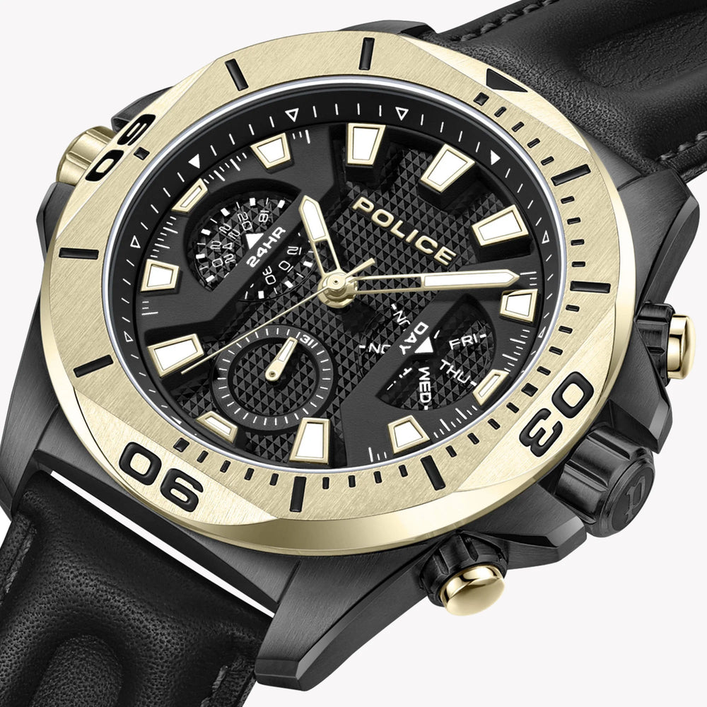 Police Men's Silver Watch, Black Leather | Pewjf0022501 by i-watch