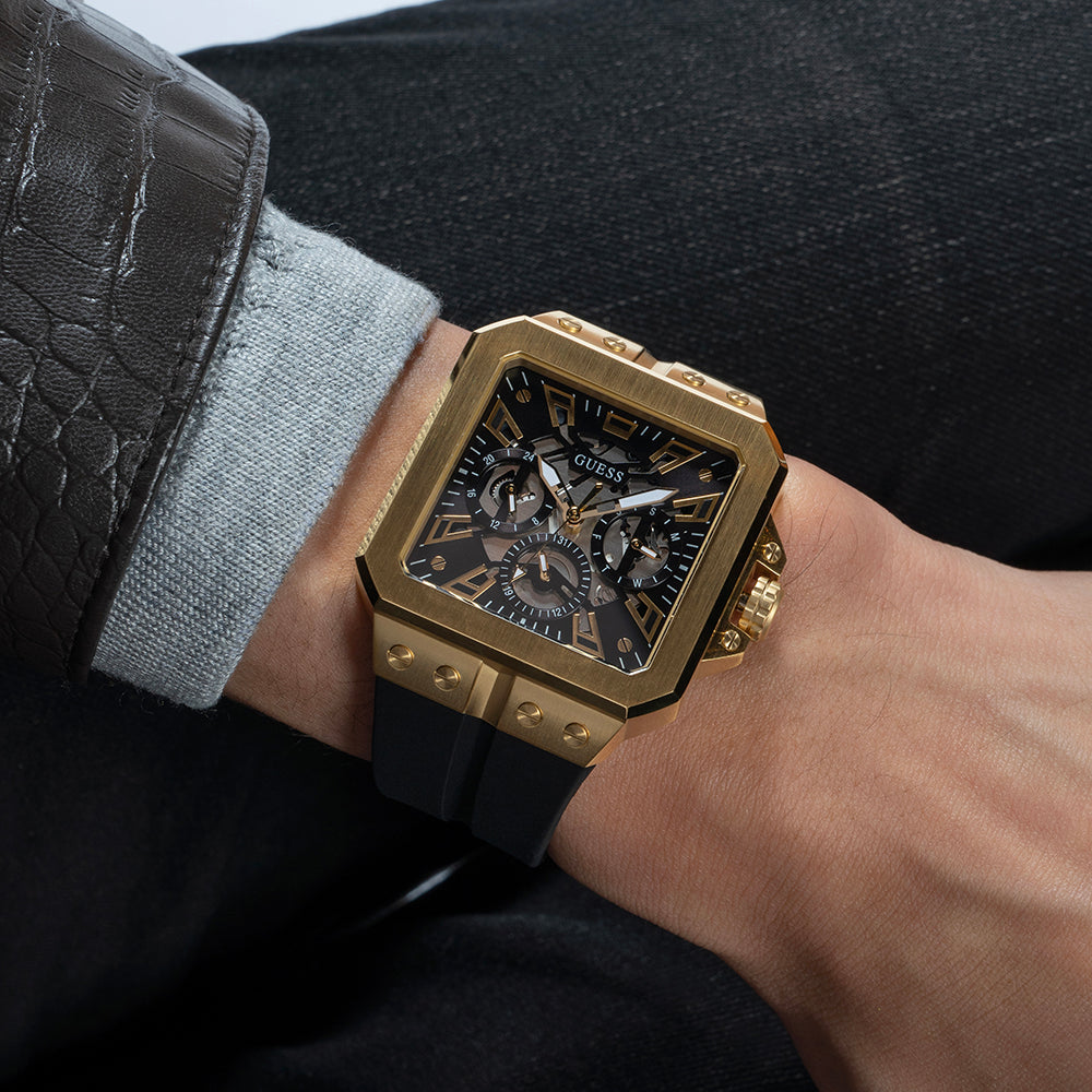 GUESS GW0637G2 GOLDRUSH - BOLD SOPHISTICATION MEN'S WATCH with Black Dial & Silicone Band-i-Watch-5