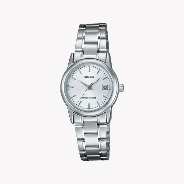 Casio Ltp-V002d-7audf - Elegant Sporty Timepiece For Women With Sleek Silver BAnd and Chic White Dial by i-watch