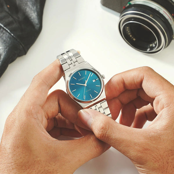 Casio Mtp-B145d-2a2vdf - StrikIng Elegance With Sporty Sophistication Unisex Watch in Blue & Stainless Steel by i-watch