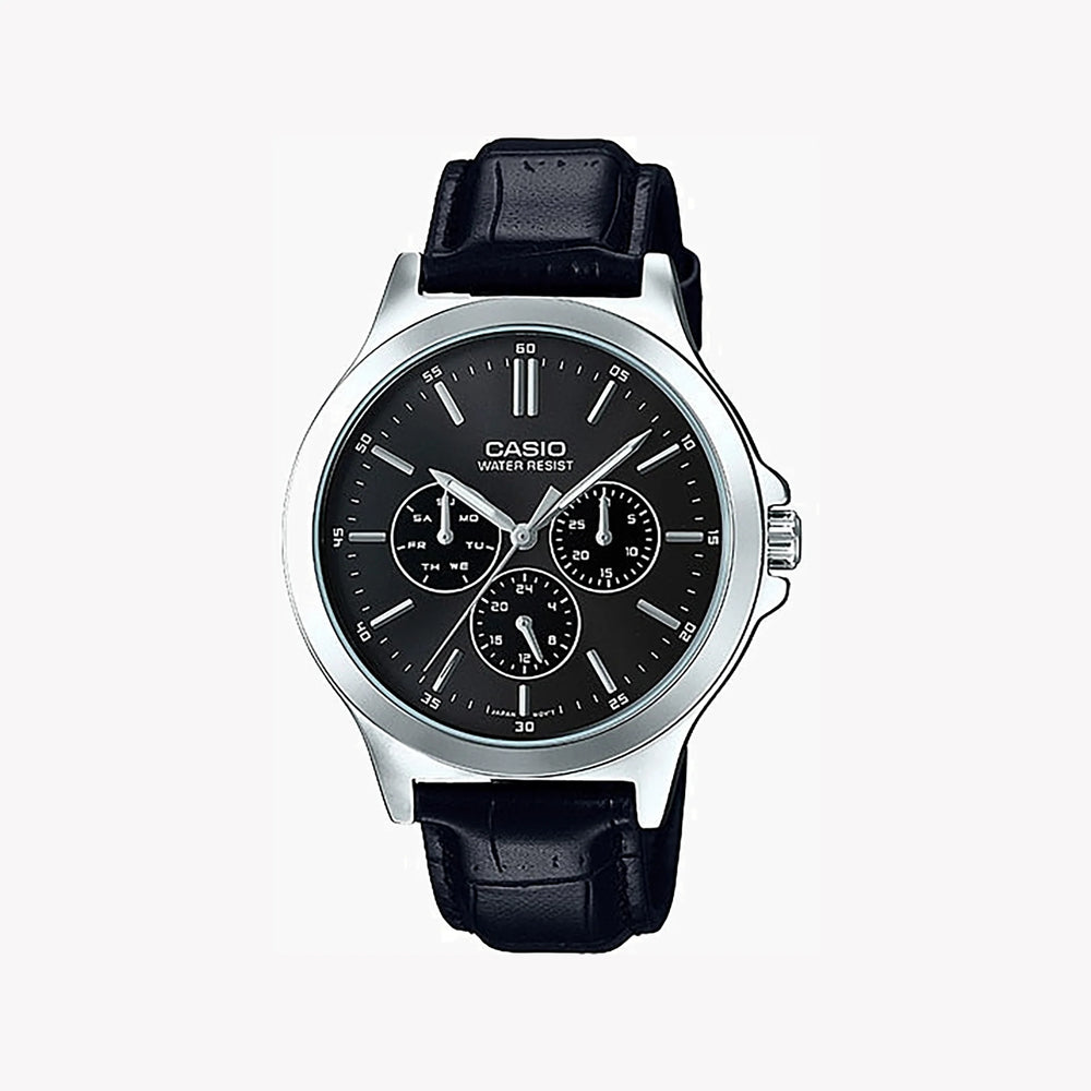 Casio Men's Stainless Steel Watch, Black Leather Strap | Mtp-V300l-1aud by i-watch