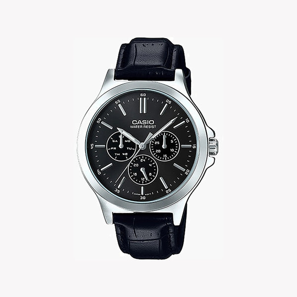 Casio Men's Stainless Steel Watch, Black Leather Strap | Mtp-V300l-1aud by i-watch
