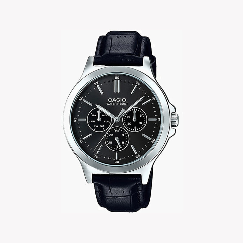 Casio Men's Stainless Steel Watch, Black Leather Strap | Mtp-V300l-1aud by i-watch