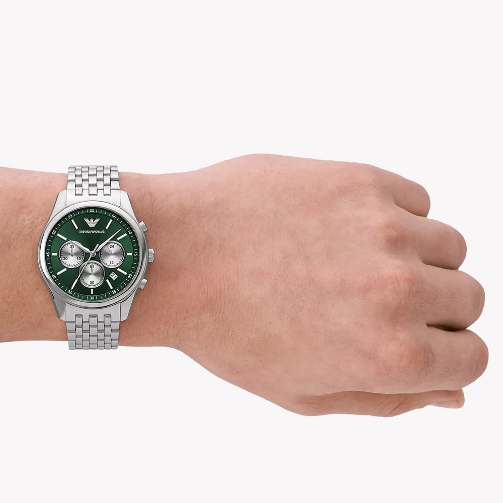 EMPORIO ARMANI AR11581 - STYLE ARGENT AUDACIEUX AVEC CADRAN VERT VIBRANT POUR HOMMES MODERNES