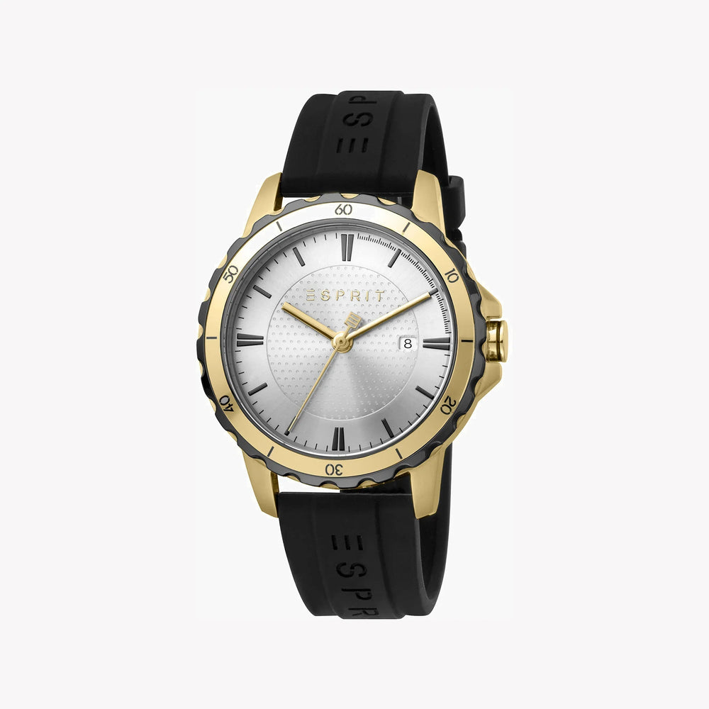 Esprit Men's Silver Dial Watch, Black Rubber Band | Es1g069m0025 by i-watch
