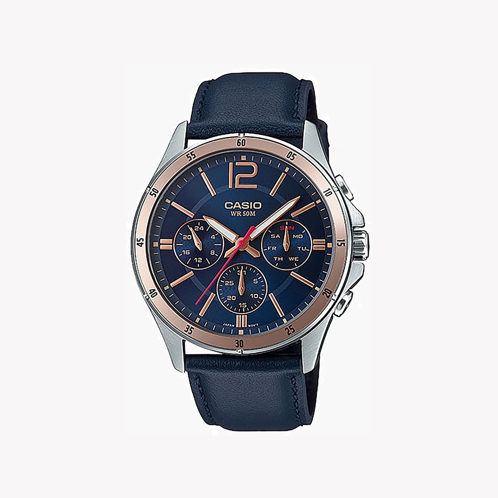 Casio Mtp-1374l-2avdf Elegant Timepiece - Striking Blue Dial & Luxurious Leather Band Men's Watch by i-watch
