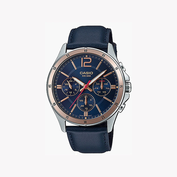 Casio Mtp-1374l-2avdf Elegant Timepiece - Striking Blue Dial & Luxurious Leather Band Men's Watch by i-watch
