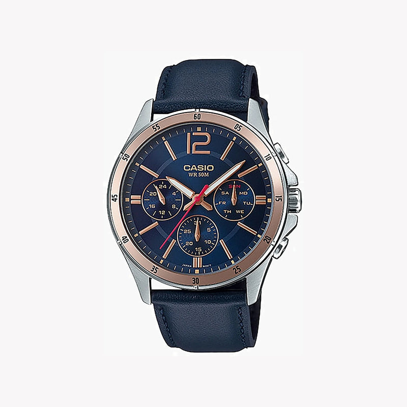 Casio Mtp-1374l-2avdf Elegant Timepiece - Striking Blue Dial & Luxurious Leather Band Men's Watch by i-watch