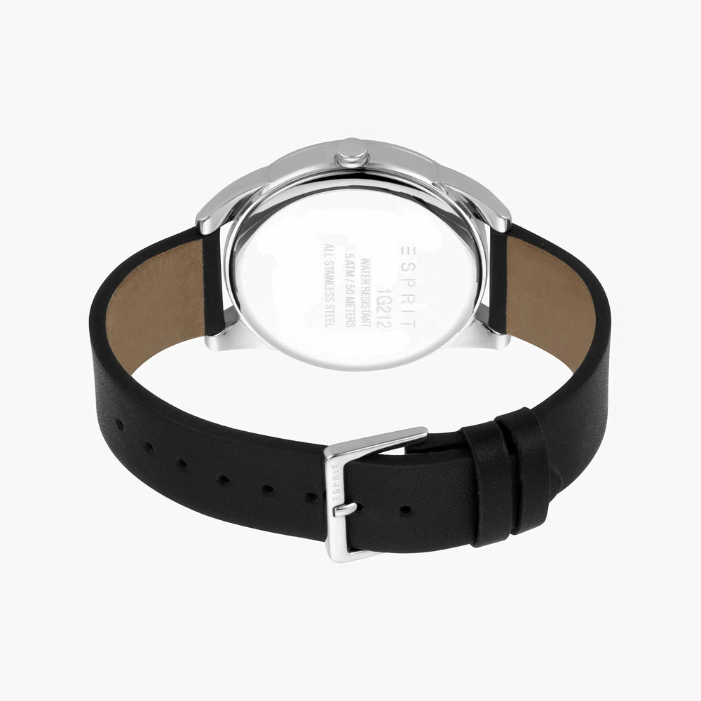 Esprit Men's Stainless Steel Black Leather Watch, Black Dial | ES1G212L0025 by i-watch
