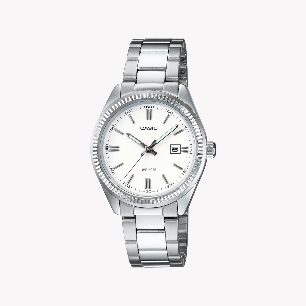 Casio Women's Silver Metal Watch, White Dial | Ltp-1302pd-7a1veg by i-watch