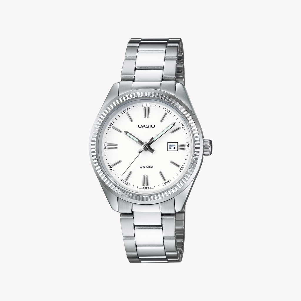 CASIO LTP-1302PD-7A1VEG - EVERYDAY ELEGANCE - Women's Chic Silver Metal Watch with White Dial