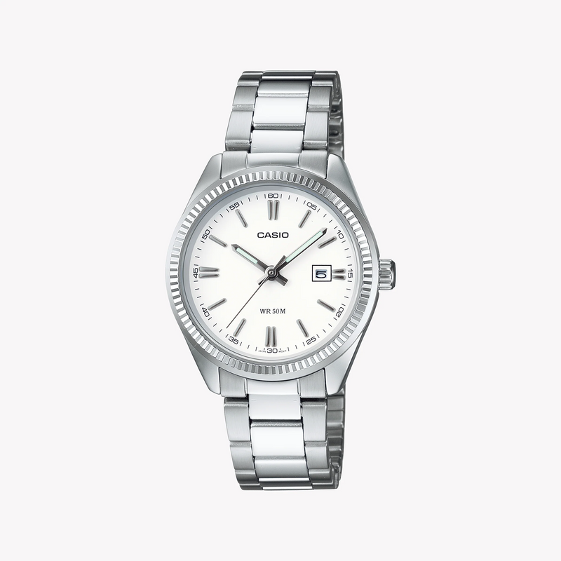 Casio Women's Silver Metal Watch, White Dial | Ltp-1302pd-7a1veg by i-watch