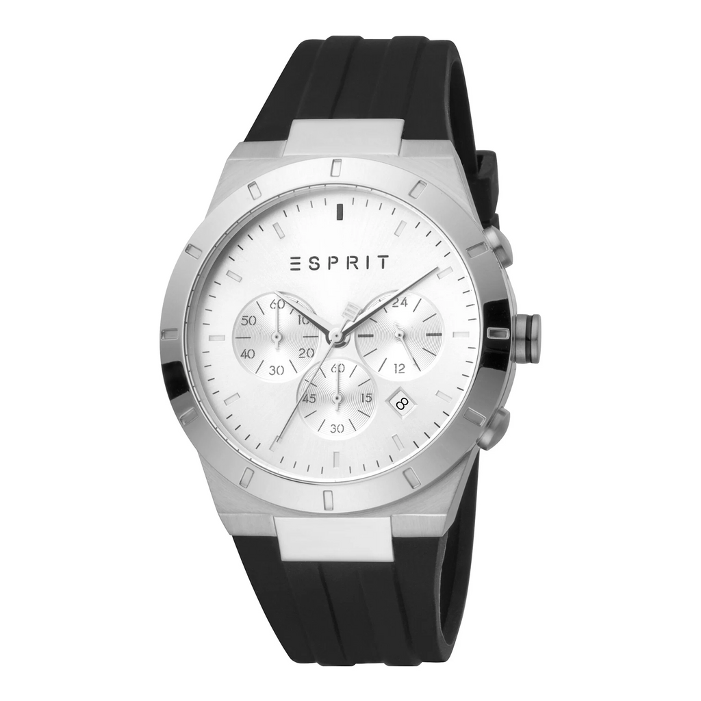 ESPRIT MEN'S ELEGANCE - STYLISH BLACK RUBBER BAND & SILVER DIAL TIMEPIECE