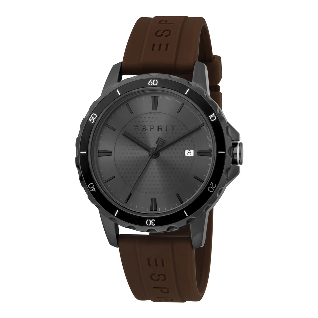 ESPRIT MEN'S CLASSIC TIMEPIECE - STYLISH BLACK DIAL & BROWN RUBBER BAND
