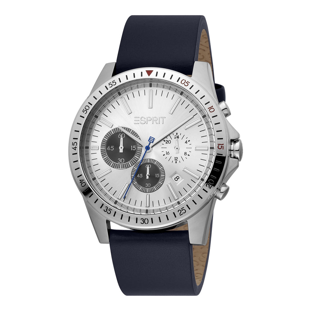 Esprit Men's Blue Leather Slim Silver Dial - Timeless Style Elegance by i-watch