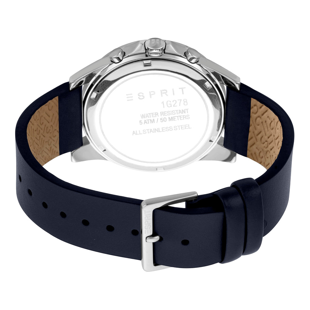 Esprit Men's Blue Leather Slim Silver Dial - Timeless Style Elegance by i-watch