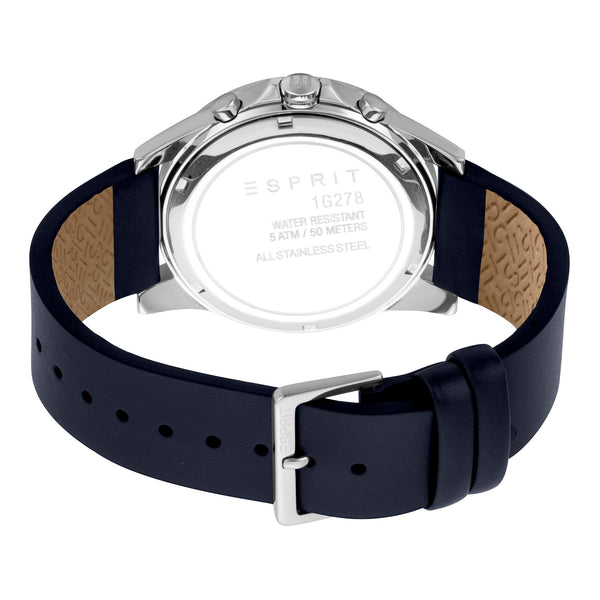 Esprit Men's Blue Leather Slim Silver Dial - Timeless Style Elegance by i-watch