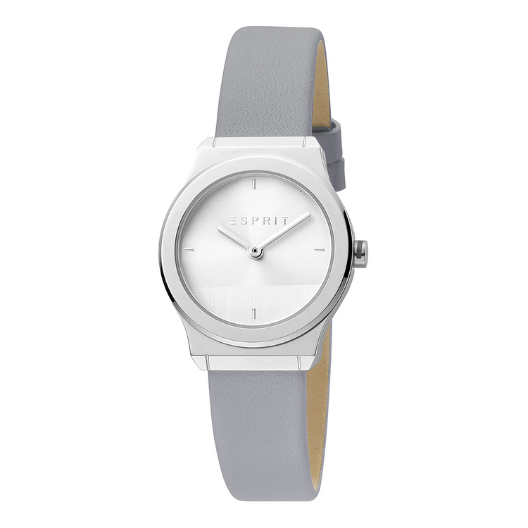 ESPRIT Women's Watch with Silver Stainless Steel Case and Gray Leather Band