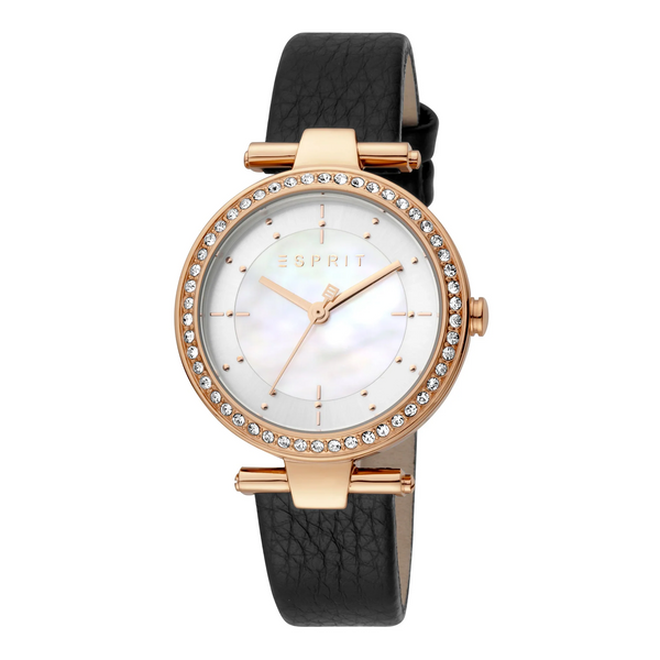 Esprit Women's Watch With Rose Gold Stainless Steel Case And Black Leather Band by i-watch