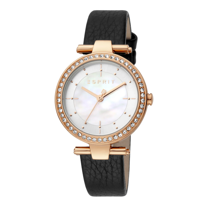Esprit Women's Watch With Rose Gold Stainless Steel Case And Black Leather Band by i-watch