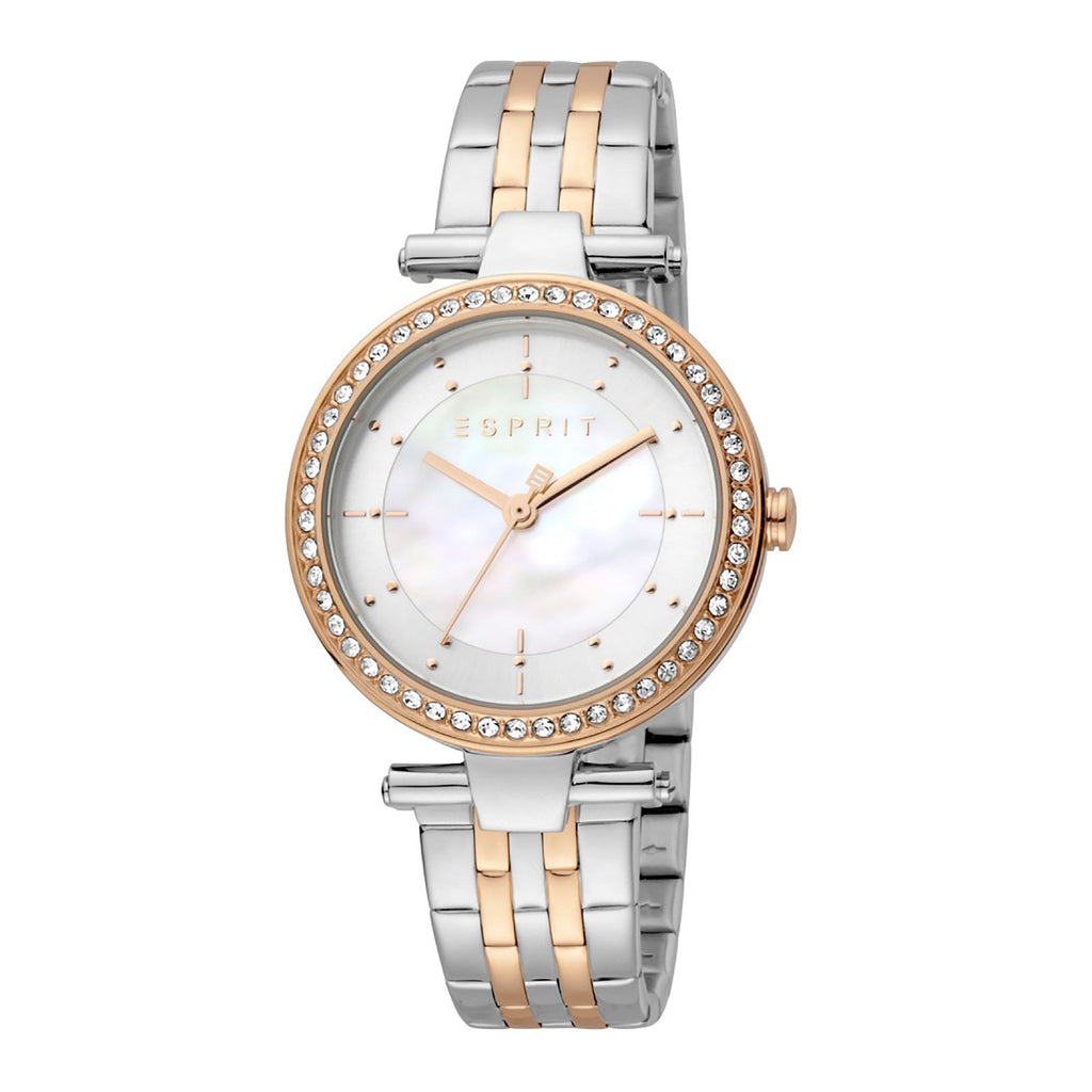 ESPRIT Women's Watch with Silver Stainless Steel Case and Silver & Rose Gold Stainless Steel Band